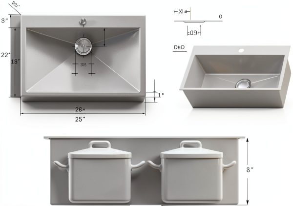 SHACO 25x22 Drop In Sink Stainless Steel Brushed Nickel-6